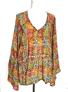 Eclispe Flowing Silk Top with Adjustable Ties, New Basic (Tiki Mix)