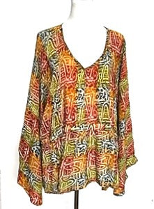 Eclispe Flowing Silk Top with Adjustable Ties: New Basic (Tiki Mix)
