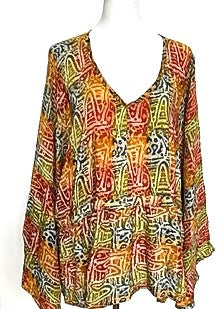 Eclispe Flowing Silk Top with Adjustable Ties, New Basic (Tiki Mix)