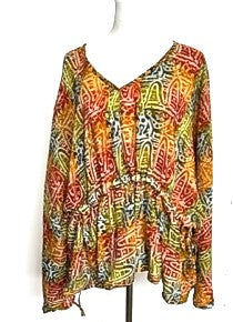 Eclispe Flowing Silk Top with Adjustable Ties, New Basic (Tiki Mix)