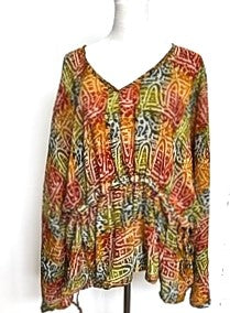 Eclispe Flowing Silk Top with Adjustable Ties, New Basic (Tiki Mix)