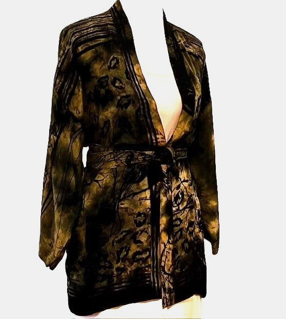 Glamorous Women Short Tie Dye Kimono, Black Bronze