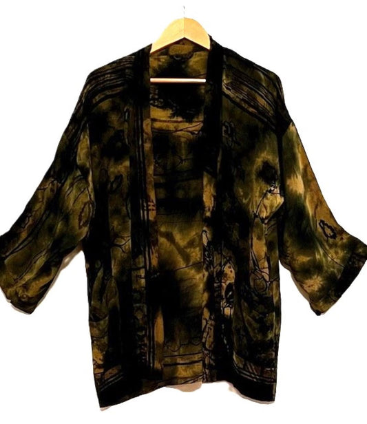 Glamorous Women Short Tie Dye Kimono, Black Bronze