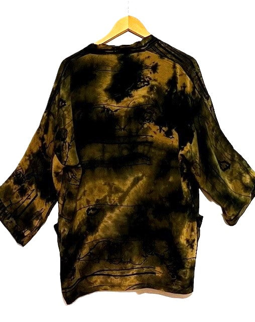 Glamorous Women Short Tie Dye Kimono, Black Bronze