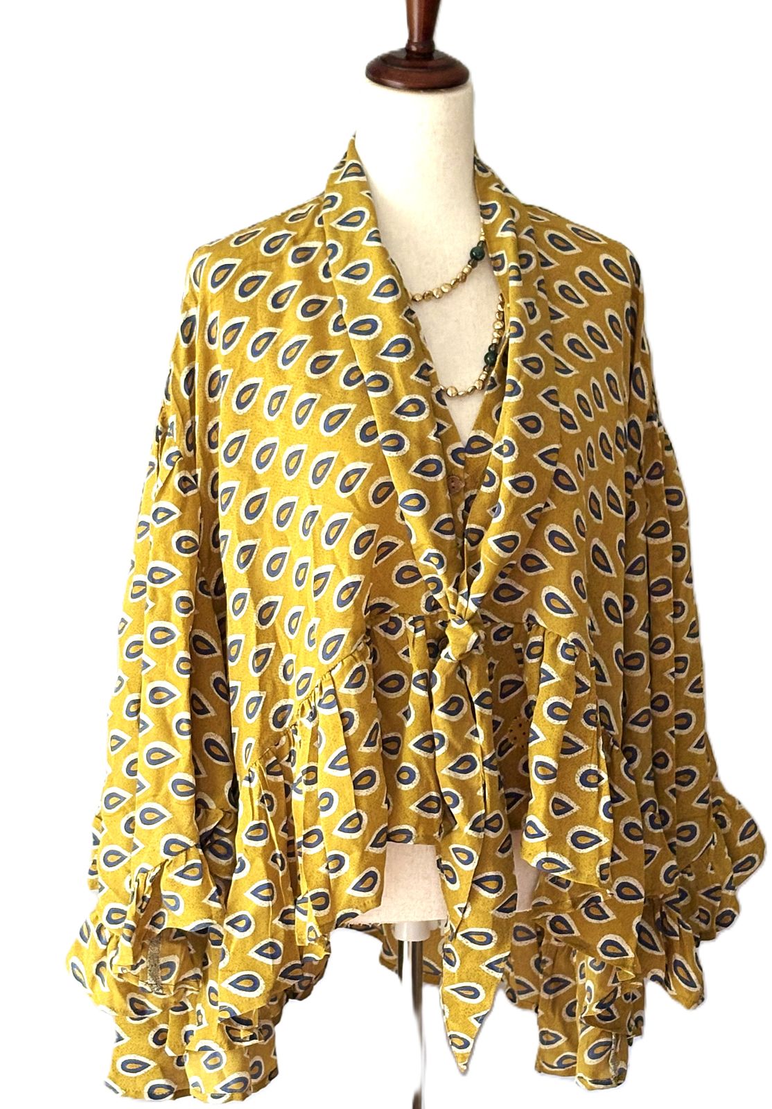 Kantha Bae Crepe Sari Ruffle Daisy Blouse. (Mustard)