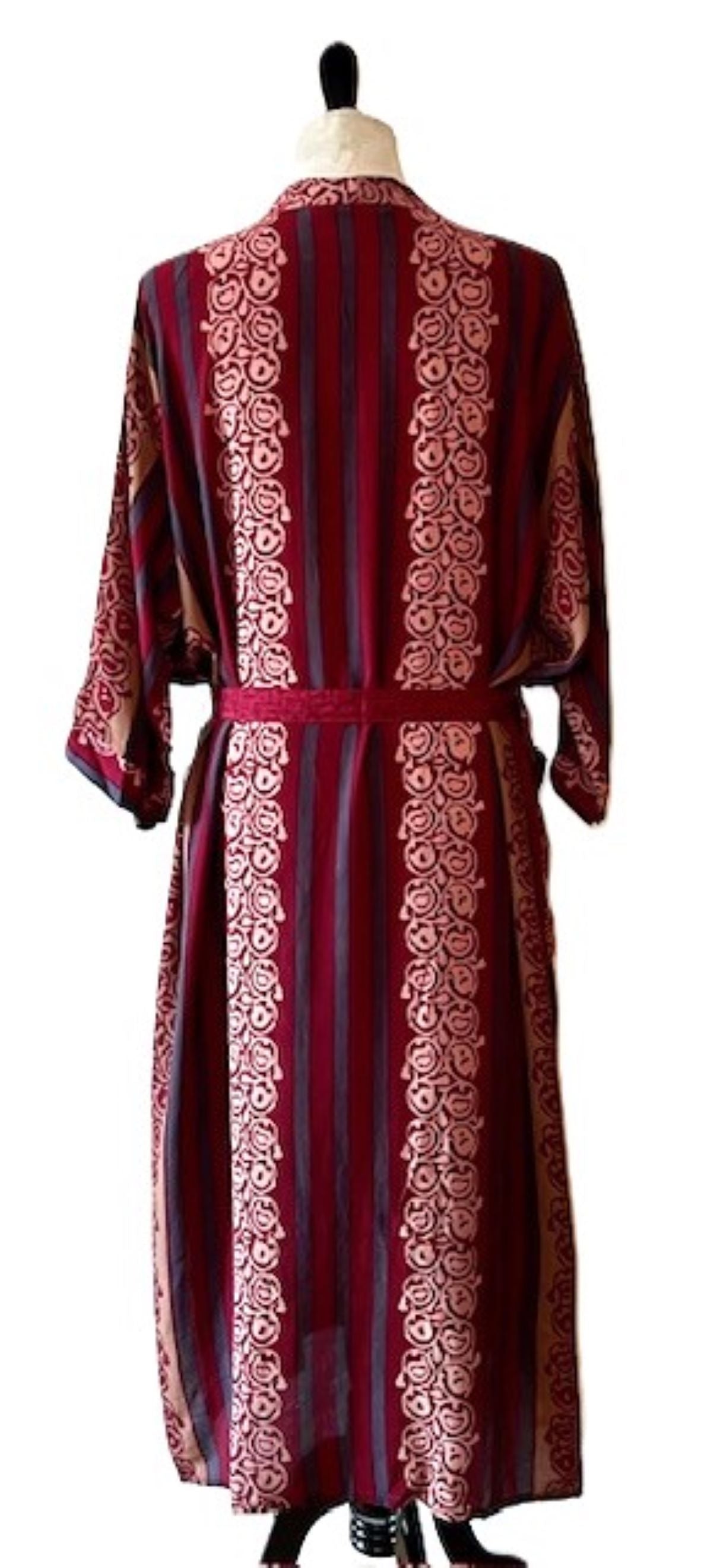 Luxury Silk Kimono Duster:  Cranberry Print