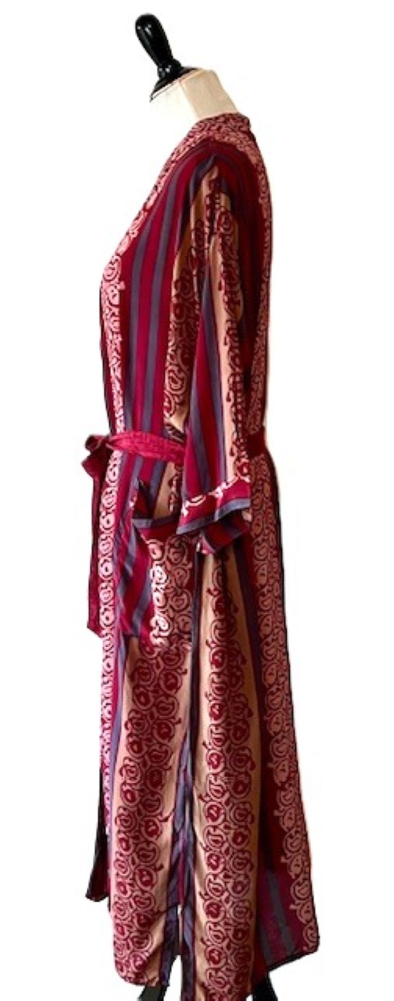 Luxury Silk Kimono Duster:  Cranberry Print