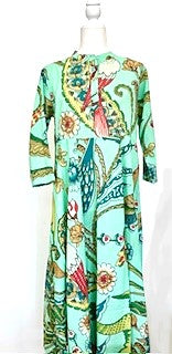 Midi Block Print Cotton Dress Appeals To All (Mint)