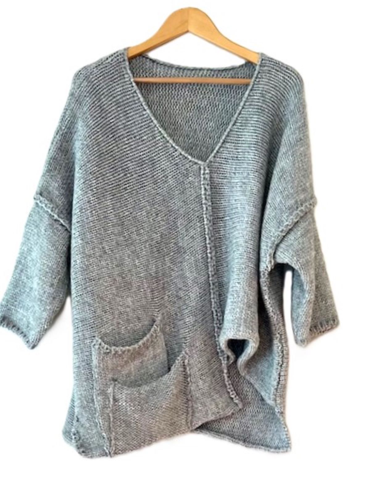 French Asymmetrical V-Neck Sweater Tunic (5 Colors)