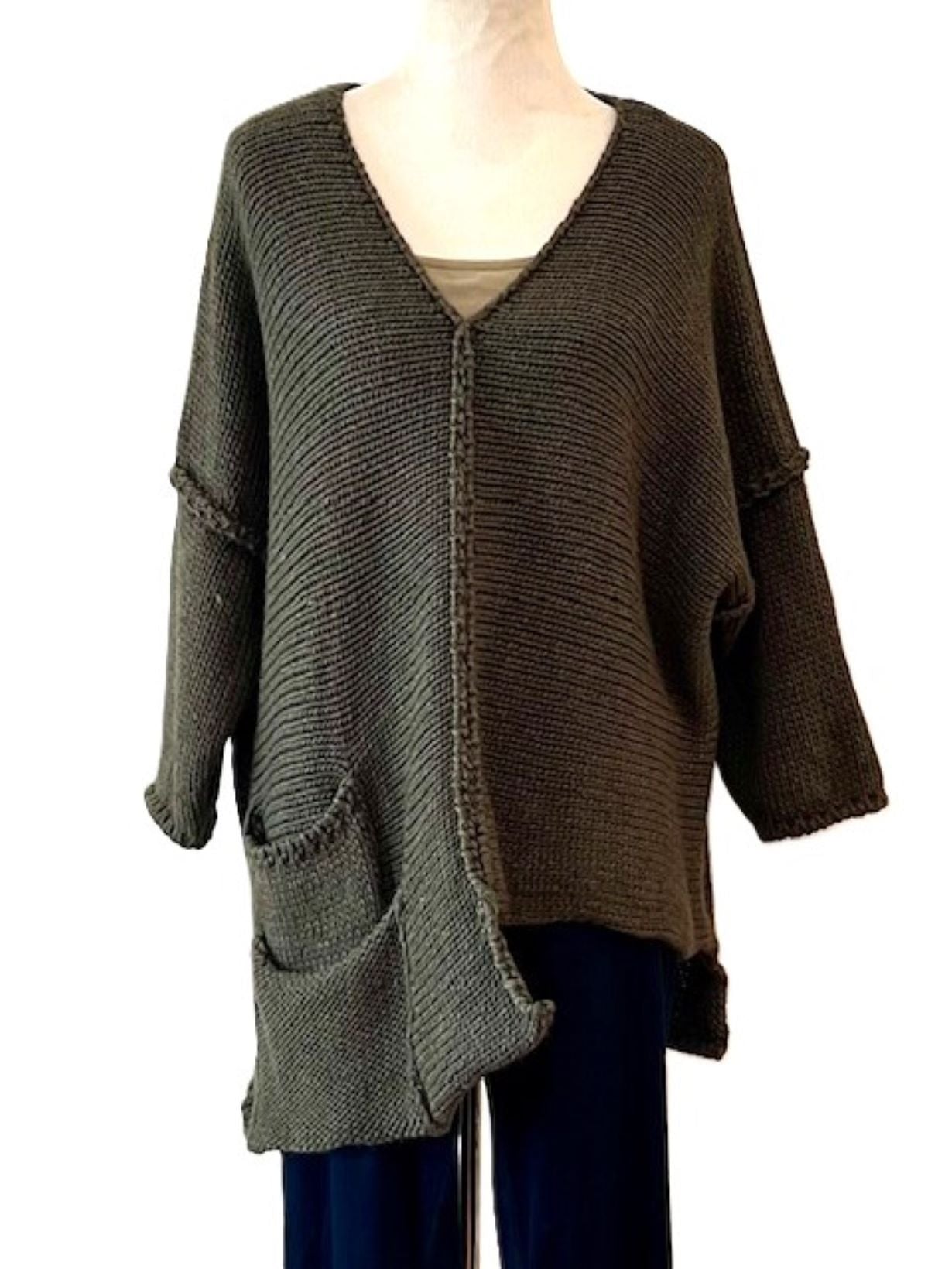 French Asymmetrical V-Neck Sweater Tunic (5 Colors)