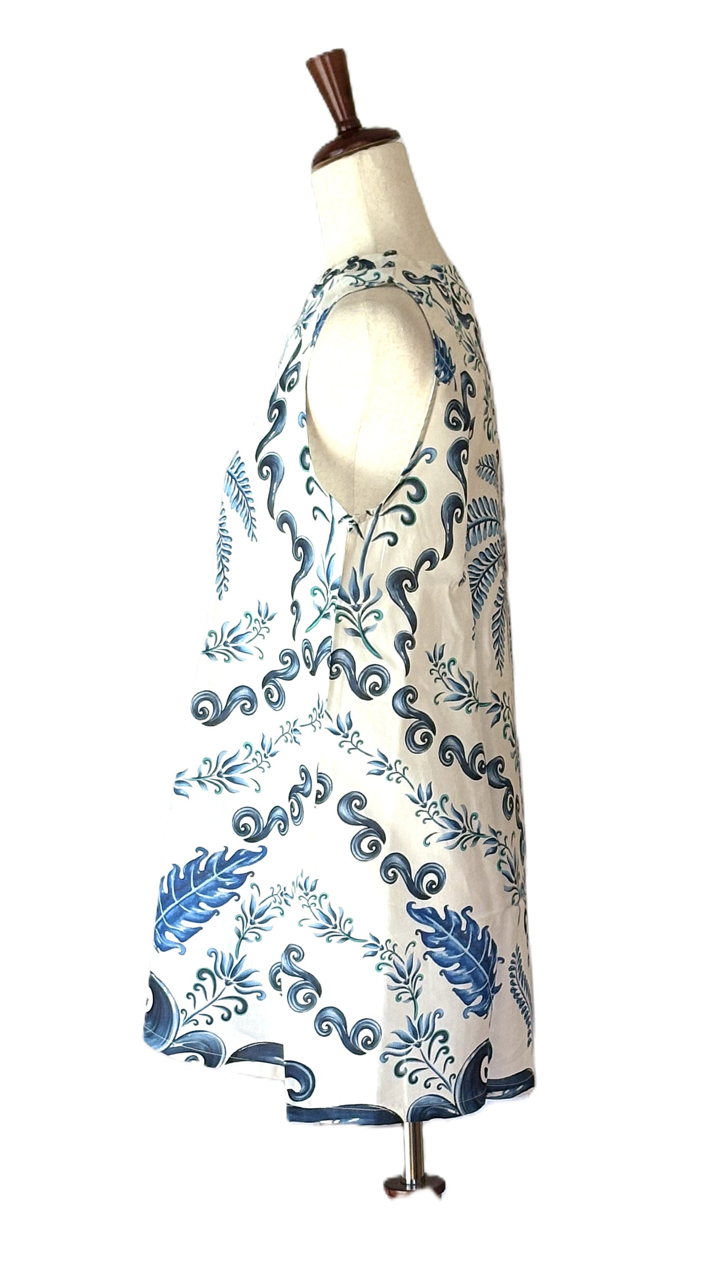 Handmade Cotton Kurta Tunic: Blue Engineered Palm Tree Block Print