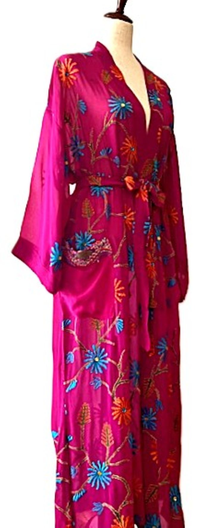 Kimonos, Long Silk Duster With Specialty Treatment. (Chartreuse)
