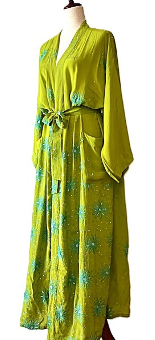 Kimonos, Long Silk Duster With Specialty Treatment. (Cerise)