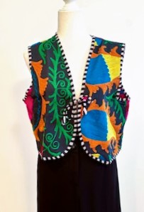 New Kantha Vests With Striped Piping and Ties (Black Striped)