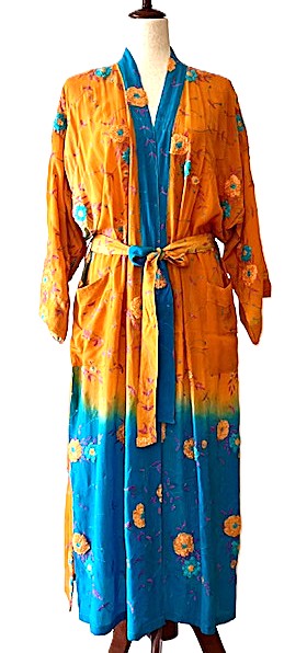 Kimonos, Long Silk Duster With Specialty Treatment  (Orange)