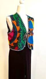 New Kantha Vests With Striped Piping and Ties (Black Striped)