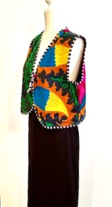 New Kantha Vests With Striped Piping and Ties (Black Striped)