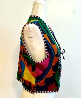 New Kantha Vests With Striped Piping and Ties (Black Striped)