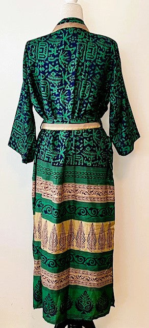 Luxurious Rich Silk Long Kimono Duster. Glamorous (Emerald)