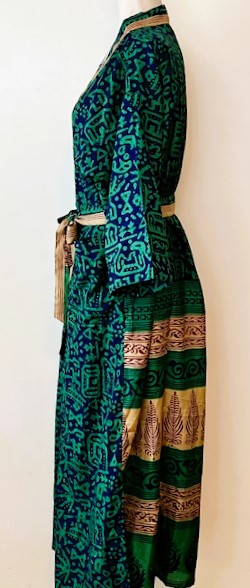 Luxurious Rich Silk Long Kimono Duster. Glamorous (Emerald)