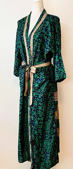 Luxurious Rich Silk Long Kimono Duster. Glamorous (Emerald)