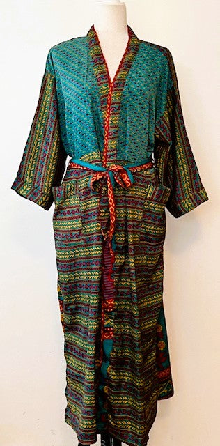 Mixed Print Long Silk Kimono Duster. Boho Look