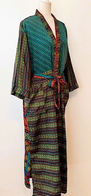 Mixed Print Long Silk Kimono Duster. Boho Look