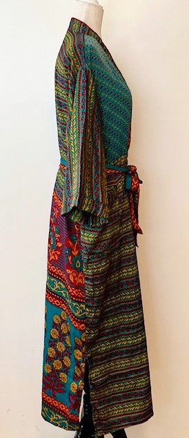 Mixed Print Long Silk Kimono Duster. Boho Look