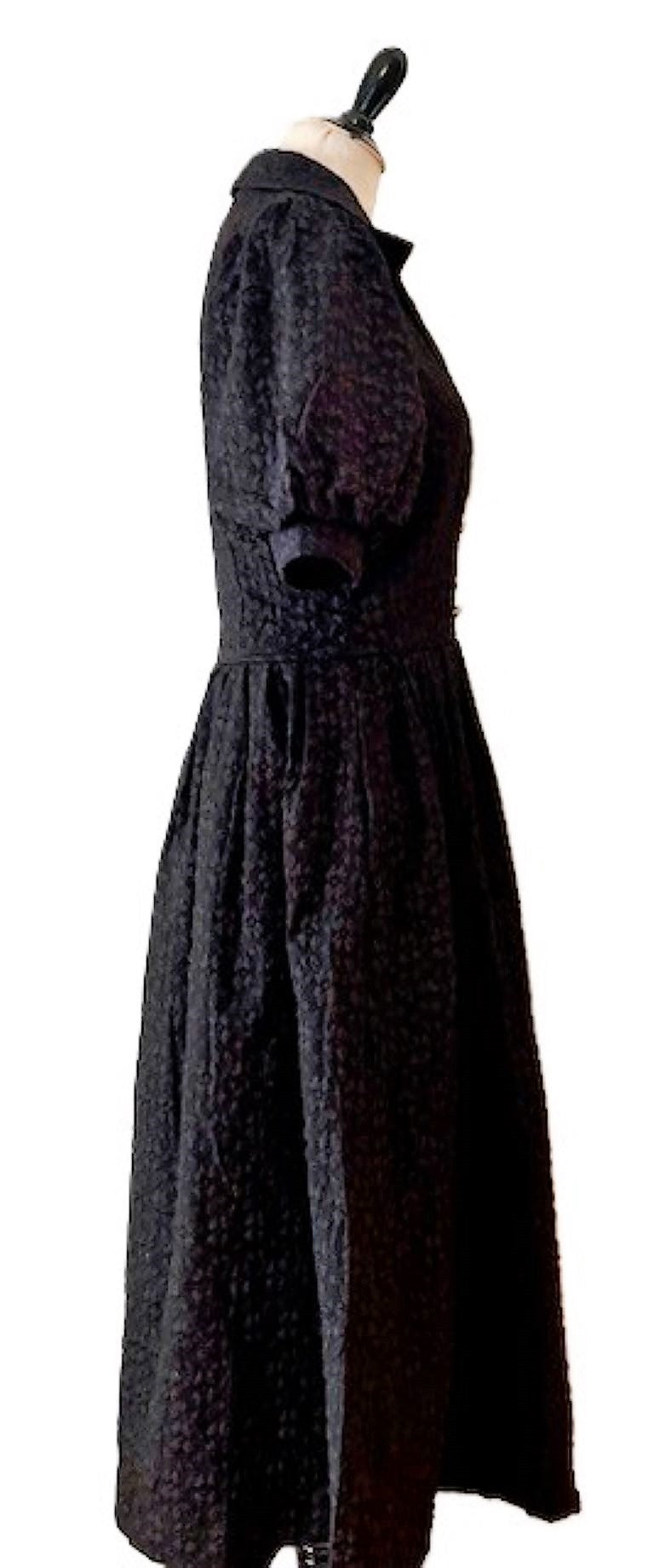 Textured Woven Midi Dress, Feminine and Sweet, Black