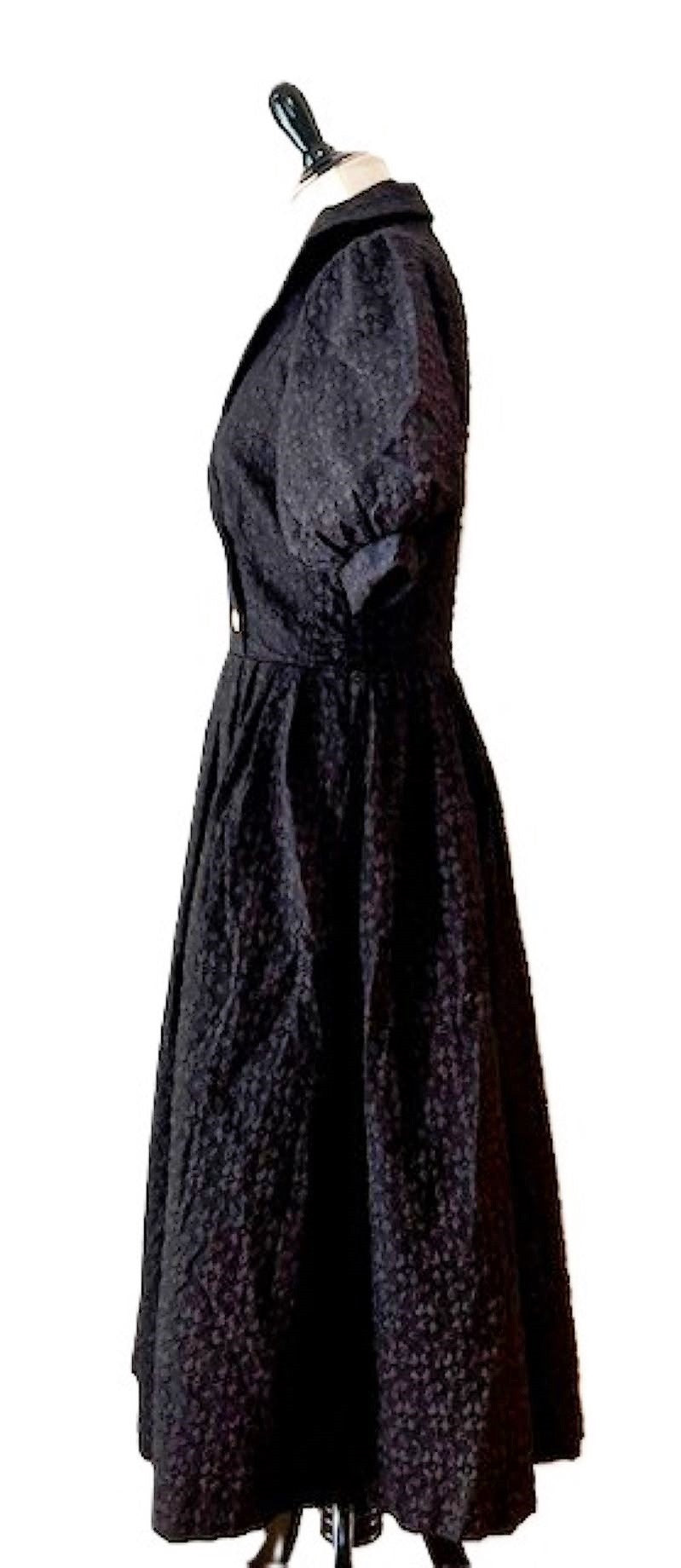 Textured Woven Midi Dress, Feminine and Sweet, Black