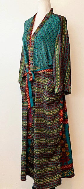 Mixed Print Long Silk Kimono Duster. Boho Look