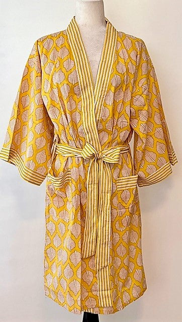 Beautiful Lightweight Cotton Kimono-Style Hand-Printed Dressing Gown.