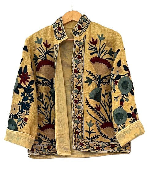 Wearable Art In This Hand Embroidered Short Jacket.  (Mustard)