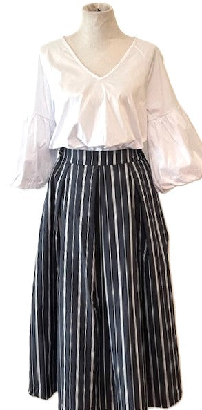 Striped Woven Full Skirt Is The Perfect Basic. ( Charcoal )  -