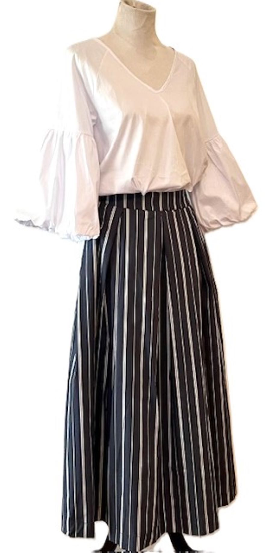 Striped Woven Full Skirt Is The Perfect Basic. ( Charcoal )  -