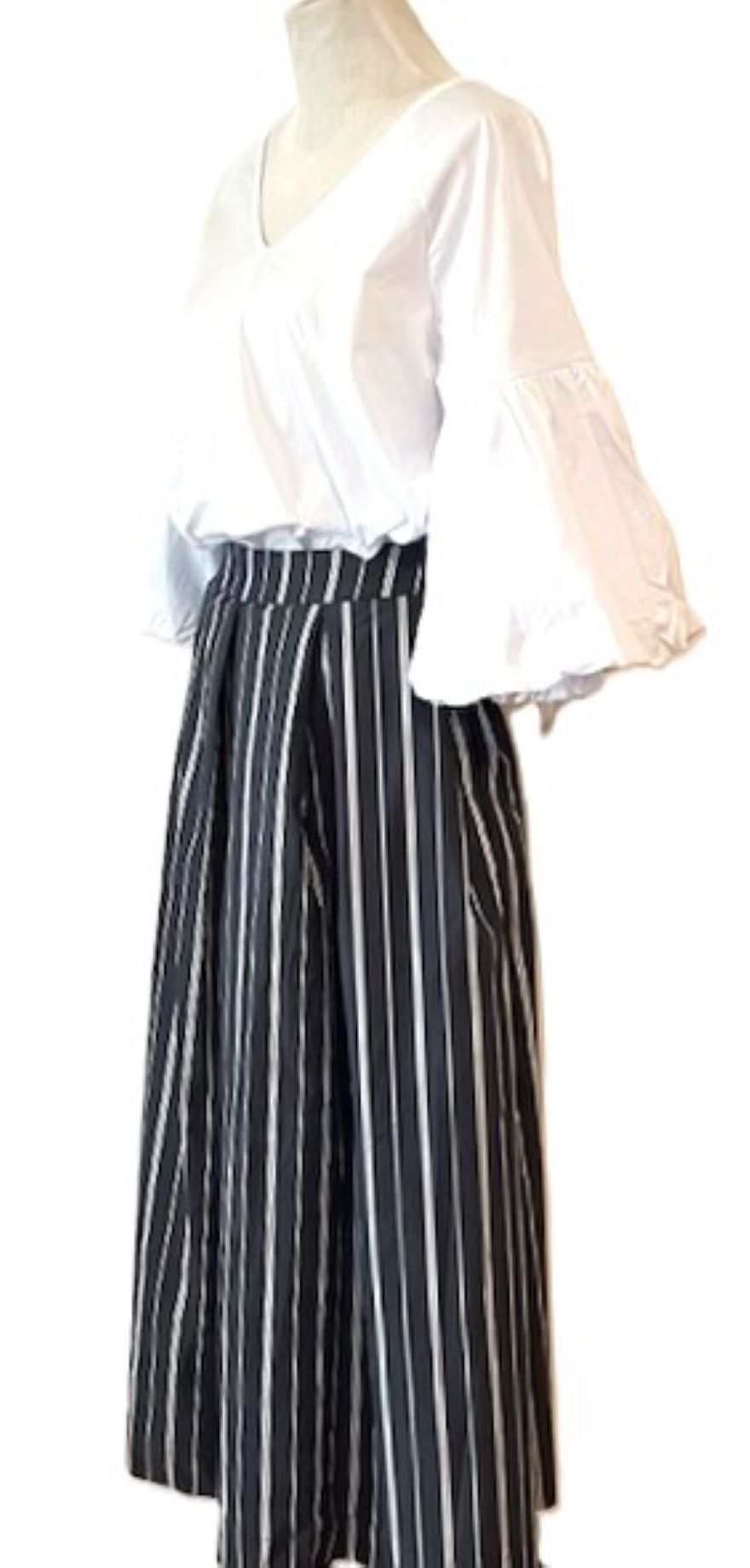 Striped Woven Full Skirt Is The Perfect Basic. ( Charcoal )  -