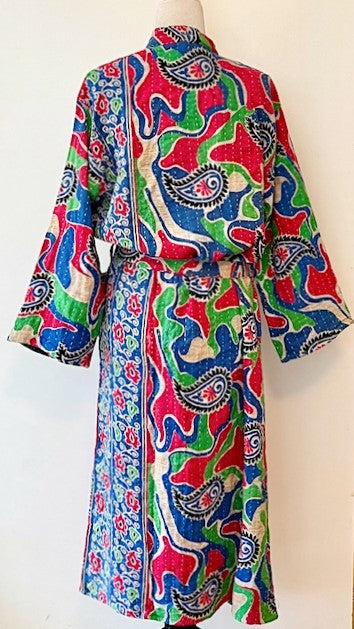 Bright Garden Block Print Cotton Kimono Robe Is Fresh and Colorful.