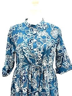 Midi Block Print Dress Is Smart and Tailored (Blue)