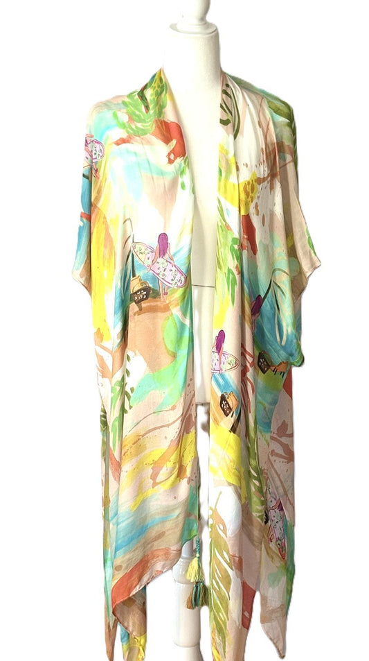 Kimono: Retro Shore Tassel Kimono Hits The Beach.