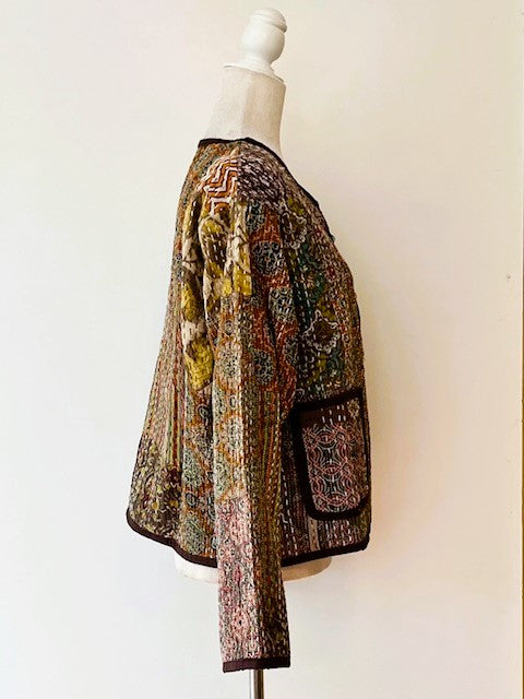 Patchwork Quilted Jacket Is Fully Reversible. Looks Rich In Tones of Nature