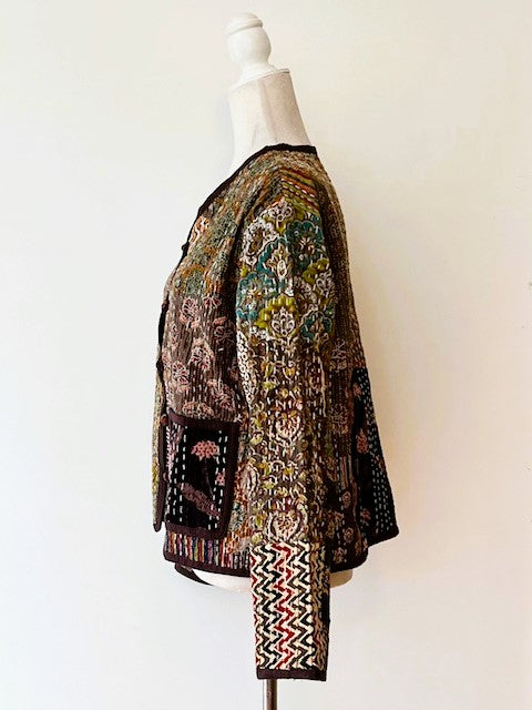 Patchwork Quilted Jacket Is Fully Reversible. Looks Rich In Tones of Nature