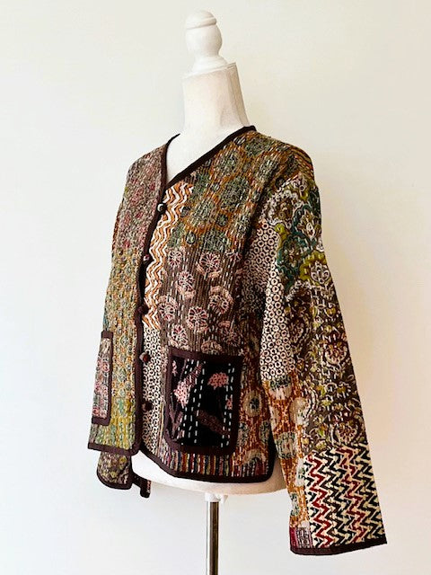 Patchwork Quilted Jacket Is Fully Reversible. Looks Rich In Tones of Nature