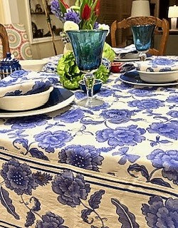 Smart Navy and White Print Table Cloth (60x90). (Megan)