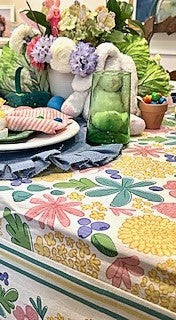 Colorful April Flowers Hand Screen Printed Table Cloth (60x90). (April)