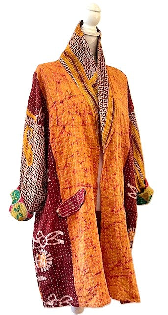 Kantha Bae Fully Reversible Kantha Stitched Oversized Blazer (Mustard)