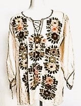 Updated Peasant Blouse. Authentic Hand Embroidered Mexican Cotton Blouses