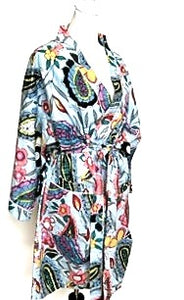 Tropical Print Cotton Short Kimono Robe.  Great Coverup!