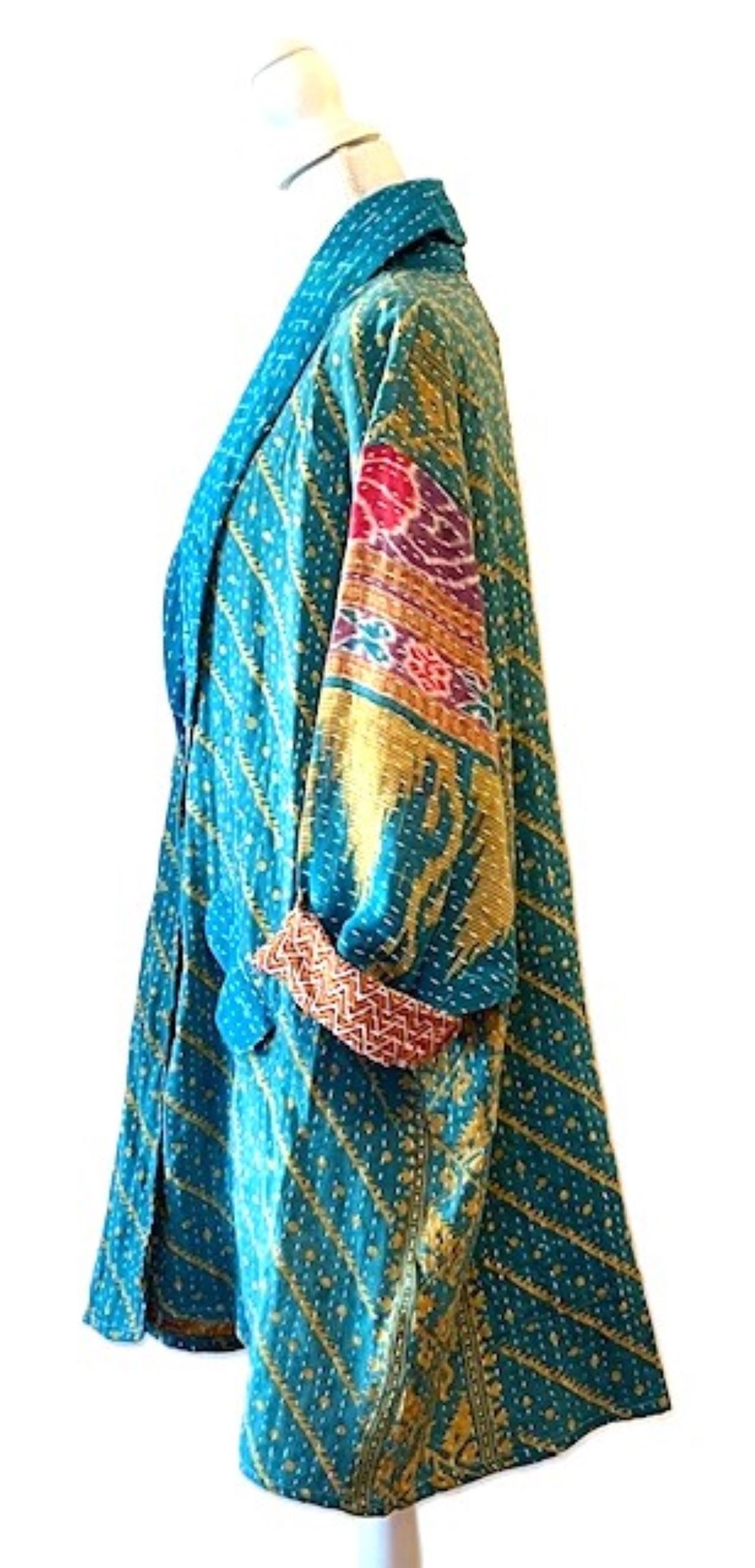 Kantha Bae Fully Reversible Kantha Stitched Oversized Blazer (Turquoise)