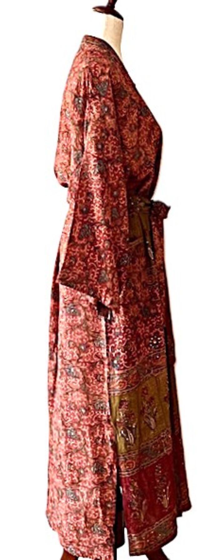 Top of the Line Silk Kimono Duster,  Rich Warm Print, Engineered Border