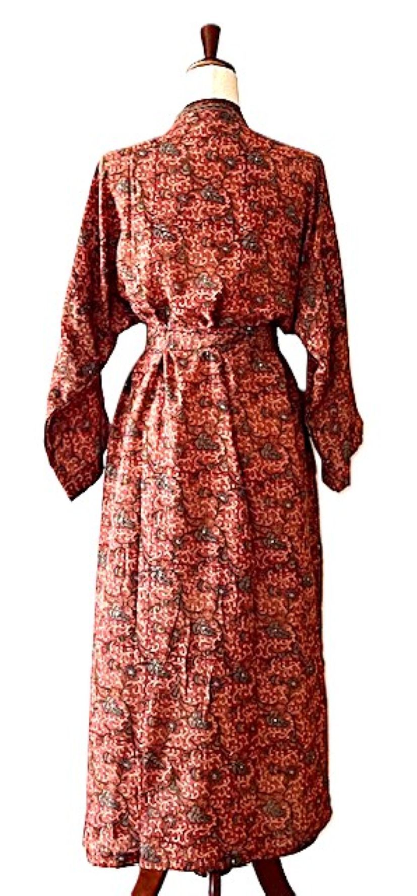 Top of the Line Silk Kimono Duster,  Rich Warm Print, Engineered Border